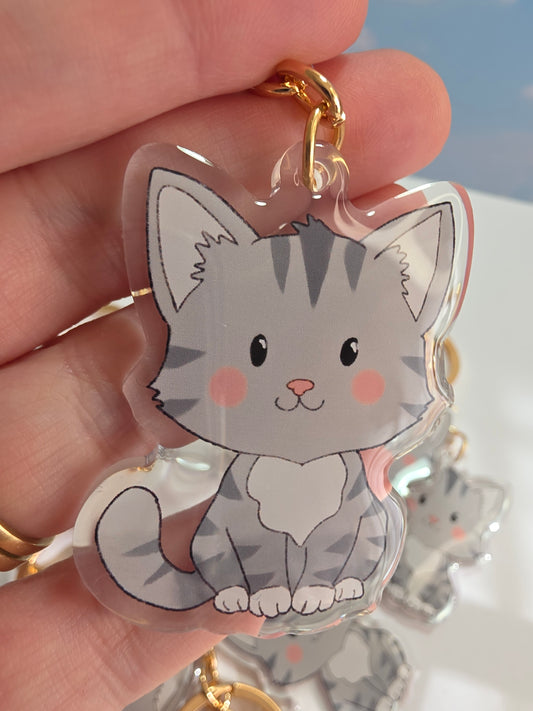 Pet Keychain 081 - Grey - Cat